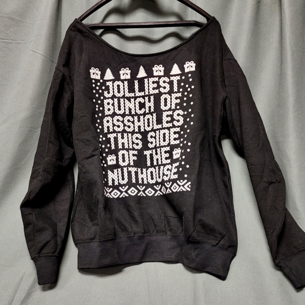 Naughty Christmas Sweater, Jolliest Bunch of As*holes, Black, Size Large